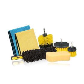 DUNLOP Kit de Nettoyage Roue pour Voiture 7 Pièces - Brosse Jantes Chenille, Éponge XL, 2 Microfibre 300gsm, Nettoyage Voiture