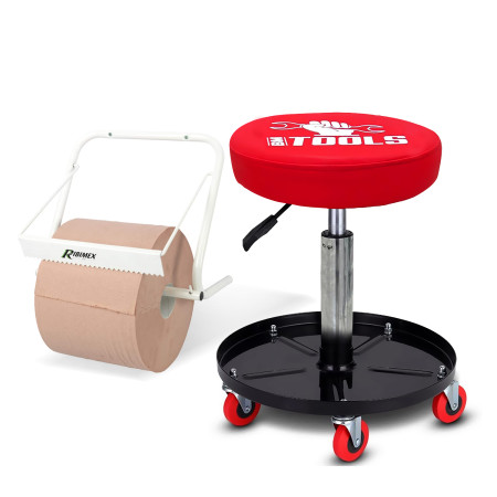 Tabouret Mécanicien BM TOOLS BMT-STOOL siège pivotant Hauteur réglable, roulettes / Supports OUTILS avec Distributeur de papier