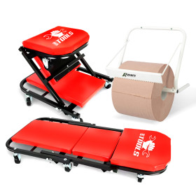 Chariot de Visite BM TOOLS Mécanicien Convertible en Siège Tabouret d'Atelier - Garagiste / 2 en 1 - avec Distributeur de papier