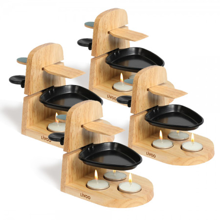 4 Supports Raclette à la bougies Livoo, 4 personnes, Beige (support bois)