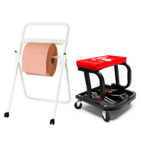 Tabouret Garage BM TOOLS Plateau Outils de Rangement, Siège Mécanicien Rembourré, Chariot Atelier avec Dévidoir de papier