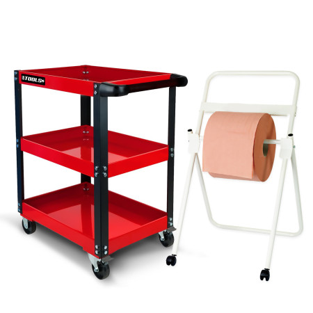 Chariot d'atelier BM TOOLS à 3 étages - Desserte, Plateaux de rangement pour outils, Servante, avec Dévidoir de papier