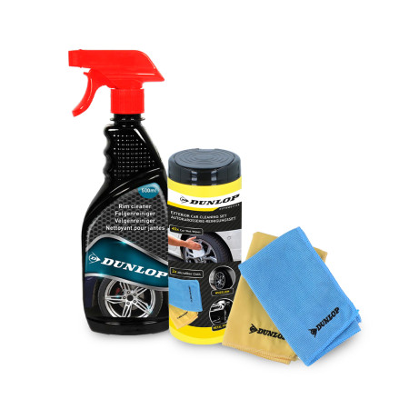 Pack Lingettes Microfibre 35x35cm et Nettoyant Jantes 500ml DUNLOP - Élimine Poussière Frein, Nettoyage Sans Traces Auto
