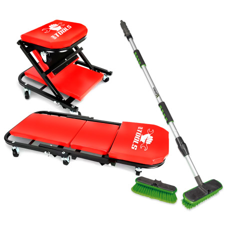 Chariot de Visite BM TOOLS Mécanicien Convertible en Siège d'Atelier - Garagiste / 2en1 - Balai brosse de nettoyage à eau