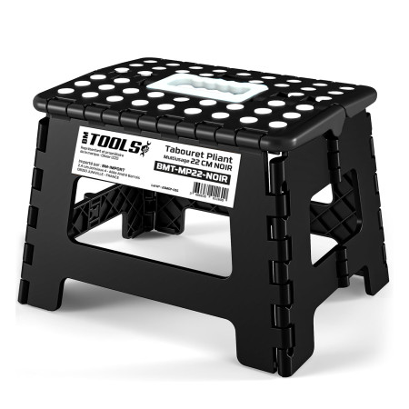 Tabouret Pliant Noir 22cm, Marchepied Pied Pliable BM TOOLS BMT-MP22-NOIR - 150kg Capacité, Léger et Compact pour Adulte/Enfant