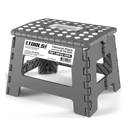 Tabouret Pliant Gris 22cm, Marchepied Pied Pliable BM TOOLS BMT-MP22-GRIS - 150kg Capacité, Léger et Compact pour Adulte/Enfant