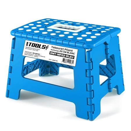 Tabouret Pliant Bleu 22cm, Marchepied Pied Pliable BM TOOLS BMT-MP22-BLEU - 150kg Capacité, Léger et Compact pour Adulte/Enfant