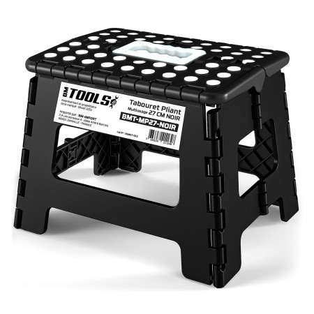 Tabouret Pliant Noir 27cm, Marchepied Pied Pliable BM TOOLS BMT-MP27-NOIR - 150kg Capacité, Léger et Compact pour Adulte/Enfant