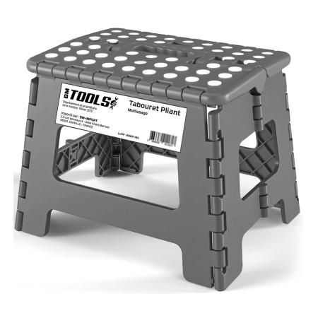 Tabouret Pliant Gris 27cm, Marchepied Pied Pliable BM TOOLS BMT-MP27-GRIS - 150kg Capacité, Léger et Compact pour Adulte/Enfant