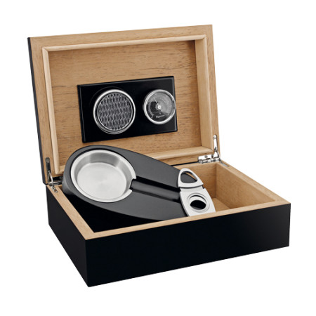 Set Humidor noir + cendrier + coupe-cigares