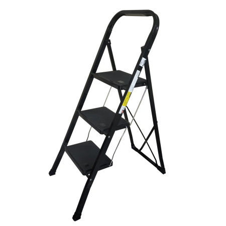 Escabeau à 3 marches BM TOOLS BMT-ESC3-BLACK, Haut. de travail : 70,5 cm, se range facilement, Marches anti-dérapantes - NOIR