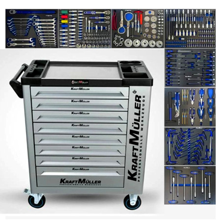 KraftMüller Servante d'atelier KRAFTMULLER KM-8/8 Grise - 8 tiroirs & 1 Porte latérale