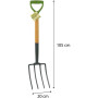 Fourche à Bêcher Jardin 4 Dents Acier KINZO - Manche Bois 105cm & Poignée Ergonomique - Outil Jardinage Sols Durs & Aération
