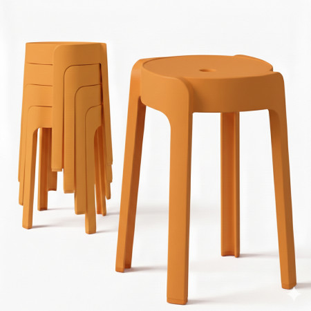Tabourets Gigognes empilables par 4 BM HOME TAB-ORANGE en plastique, légers pour la maison, salle de classe, cuisine, jardin