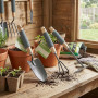 KINZO Kit 3 Outils Jardin - Pelle + Serfouette + Griffe - Manche Bois & Mousse Ergonomique - Set Complet Plantation & Désherbage