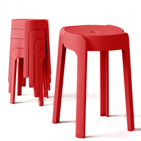 4 Tabourets Gigognes empilables BM HOME TAB-ROUGE en plastique, légers pour la maison, salle de classe, cuisine, jardin
