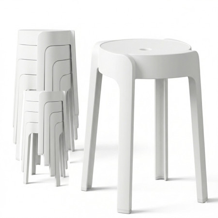 8 Tabourets Gigognes empilables BM HOME TAB-BLANC en plastique, légers pour la maison, salle de classe, cuisine, jardin