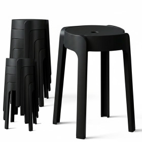 8 Tabourets Gigognes empilables BM HOME TAB-NOIR en plastique, légers pour la maison, salle de classe, cuisine, jardin