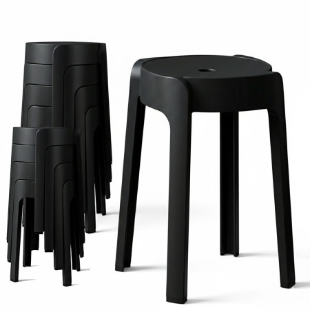 8 Tabourets Gigognes empilables BM HOME TAB-NOIR en plastique, légers pour la maison, salle de classe, cuisine, jardin