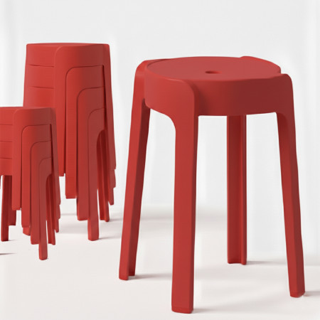 8 Tabourets Gigognes empilables BM HOME TAB-ROUGE en plastique, légers pour la maison, salle de classe, cuisine, jardin