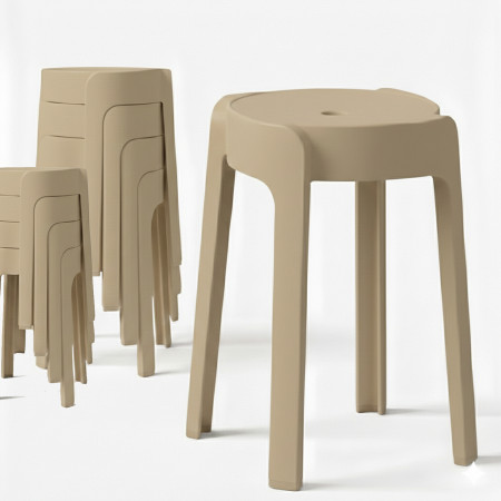 8 Tabourets Gigognes empilables BM HOME TAB-BEIGE en plastique, légers pour la maison salle de classe, cuisine, jardin