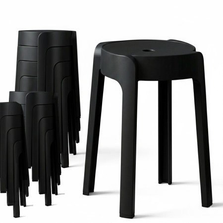 12 Tabourets Gigognes empilables BM HOME TAB-NOIR en plastique, légers pour la maison, salle de classe, cuisine, jardin