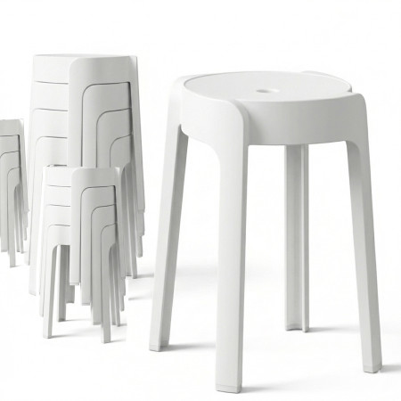 12 Tabourets Gigognes empilables BM HOME TAB-BLANC en plastique, légers pour la maison, salle de classe, cuisine, jardin