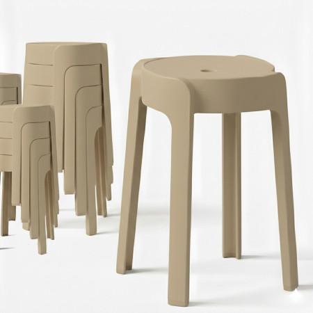 12 Tabourets Gigognes empilables BM HOME TAB-BEIGE en plastique, légers pour la maison salle de classe, cuisine, jardin