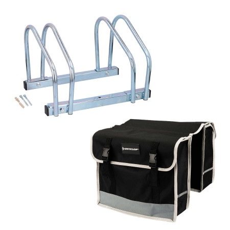 DUNLOP Pack Vélo - Range-Vélos Sol 2 Places + Sacoche Double 31L - Support Garage & Bagagerie Étanche Universelle