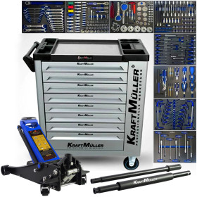 Servante Atelier Entretien Auto Véhicule XL 8 tiroirs 309 OUTILS, Dynamo, Kit Extraction Filtre à Huile, Cric Hydraulique 2,25T