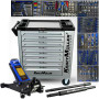 Servante Atelier Entretien Auto Véhicule XL 8 tiroirs 309 OUTILS, Dynamo, Kit Extraction Filtre à Huile, Cric Hydraulique 2,25T