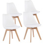 4 Chaises Tulipes Salle à Manger Scandinaves Bm Home Salle de Bureau, Pieds en Bois de Hêtre Massif, BLANCHES