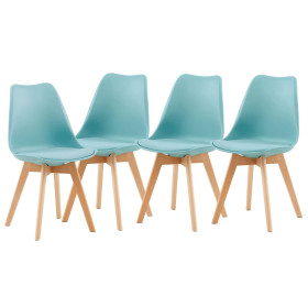 4 Chaises Tulipes Salle à Manger Scandinaves Bm Home Salle de Bureau, Pieds en Bois de Hêtre Massif, BLEUES