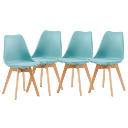 4 Chaises Tulipes Salle à Manger Scandinaves Bm Home Salle de Bureau, Pieds en Bois de Hêtre Massif, BLEUES