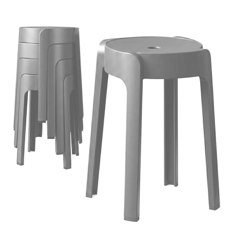 4 Tabourets Gigognes empilables BM HOME TAB-GRIS en plastique, légers pour la maison salle de classe, cuisine, jardin