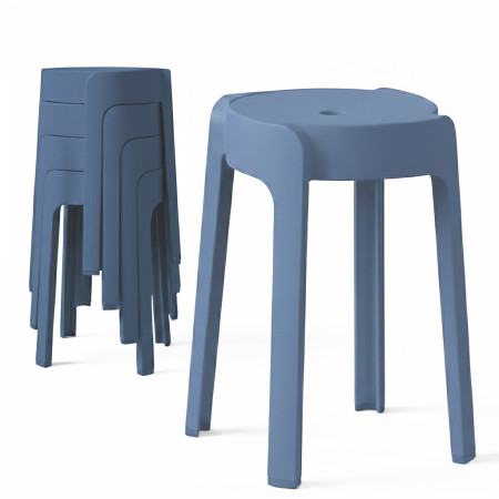 Tabourets Gigognes empilables par 4 BM HOME TAB-BLEU-FONCE en plastique, légers pour la maison salle de classe, cuisine, jardin