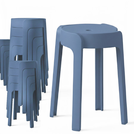 12 Tabourets Gigognes empilables BM HOME TAB-BLEU-FONCE en plastique, légers pour la maison salle de classe, cuisine, jardin