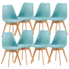 8 Chaises Tulipes Salle à Manger Scandinaves Bm Home Salle de Bureau, Pieds en Bois de Hêtre Massif, BLEUES