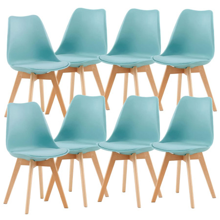 8 Chaises Tulipes Salle à Manger Scandinaves Bm Home Salle de Bureau, Pieds en Bois de Hêtre Massif, BLEUES