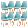 8 Chaises Tulipes Salle à Manger Scandinaves Bm Home Salle de Bureau, Pieds en Bois de Hêtre Massif, BLEUES