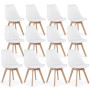 12 Chaises Tulipes Salle à Manger Scandinaves Bm Home Salle de Bureau, Pieds en Bois de Hêtre Massif, BLANCHES