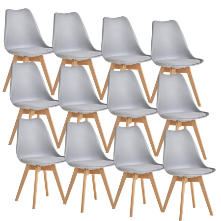 12 Chaises Tulipes Salle à Manger Scandinaves Bm Home Salle de Bureau, Pieds en Bois de Hêtre Massif, Couleur GRISE