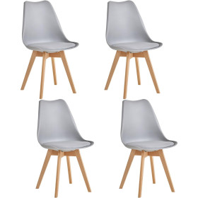 4 Chaises Tulipes Salle à Manger Scandinaves Bm Home Salle de Bureau, Pieds en Bois de Hêtre Massif, Couleur GRIS