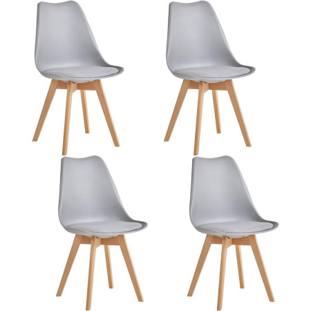 4 Chaises Tulipes Salle à Manger Scandinaves Bm Home Salle de Bureau, Pieds en Bois de Hêtre Massif, Couleur GRIS