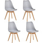 4 Chaises Tulipes Salle à Manger Scandinaves Bm Home Salle de Bureau, Pieds en Bois de Hêtre Massif, Couleur GRIS