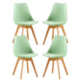 4 Chaises Tulipes Salle à Manger Scandinaves Bm Home Salle de Bureau, Pieds en Bois de Hêtre Massif, Couleur VERTE
