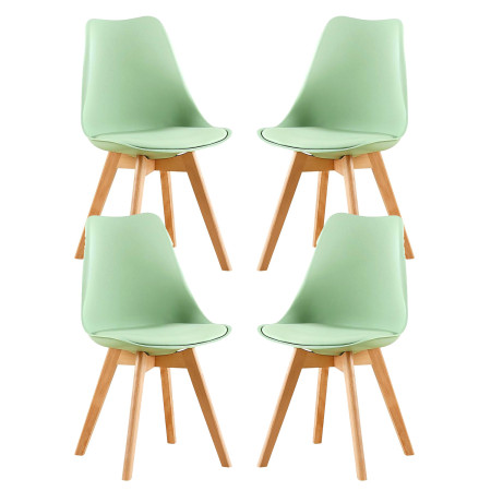 4 Chaises Tulipes Salle à Manger Scandinaves Bm Home Salle de Bureau, Pieds en Bois de Hêtre Massif, Couleur VERTE