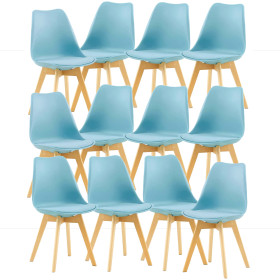 12 Chaises Tulipes Salle à Manger Scandinaves Bm Home Salle de Bureau, Pieds en Bois de Hêtre Massif, BLEUES