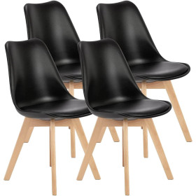 4 Chaises Tulipes Salle à Manger Scandinaves Bm Home Salle de Bureau, Pieds en Bois de Hêtre Massif, NOIRS