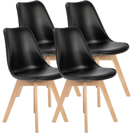 4 Chaises Tulipes Salle à Manger Scandinaves Bm Home Salle de Bureau, Pieds en Bois de Hêtre Massif, NOIRS
